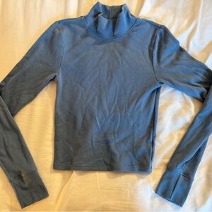 American Eagle Outfitters Slate Blue Ribbed Mock Neck Long Sleeve